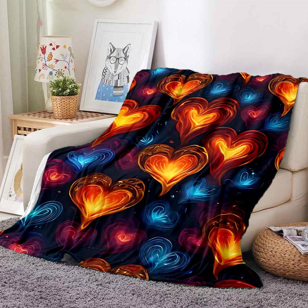 1pc Heart Flames Print Blanket   Lightweight Flannel Throw Blanket For Sofa, Bed, Living Room, Office, Outdoor Travel, Camping