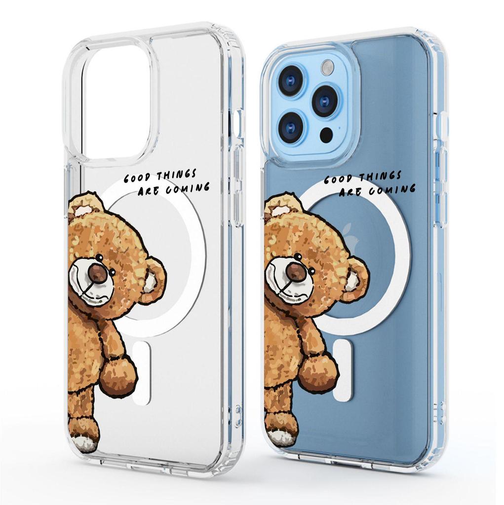 Tilting Bear Magnetic Transparent Full Coverage Case for iPhone 15/16/17 Pro Max