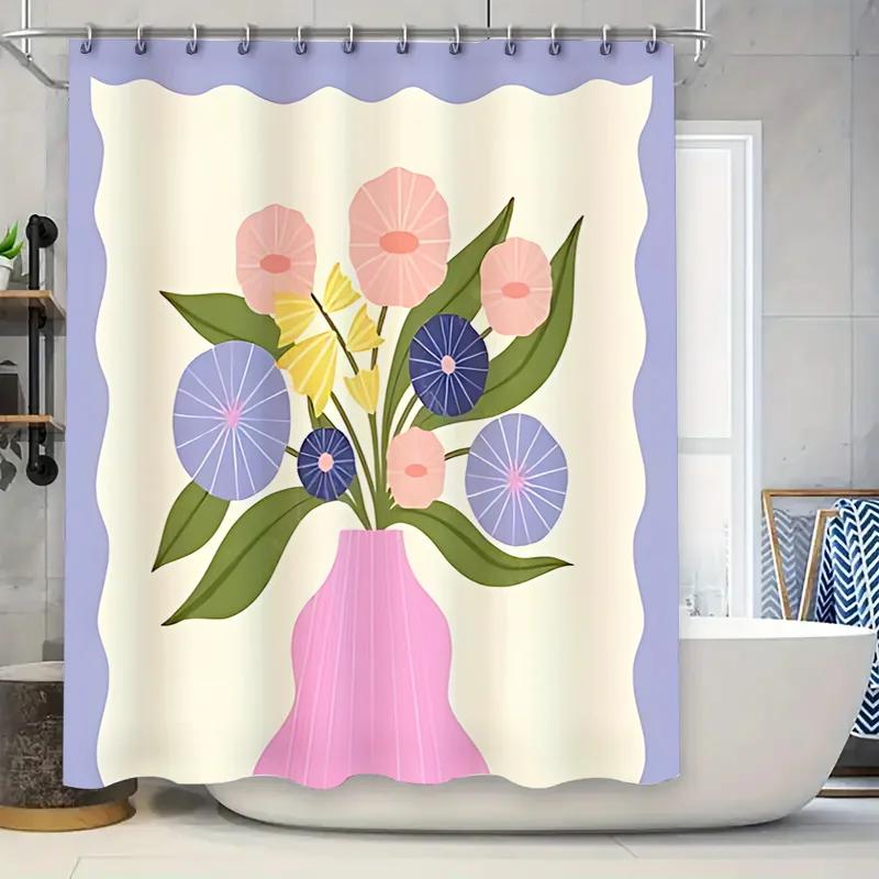 

Elegant Floral Design Shower Curtain For Your Home - Vibrant Colors And Fresh Look Waterproof Durable With Complimentary Hook W60H190(CM)-1 Pcs