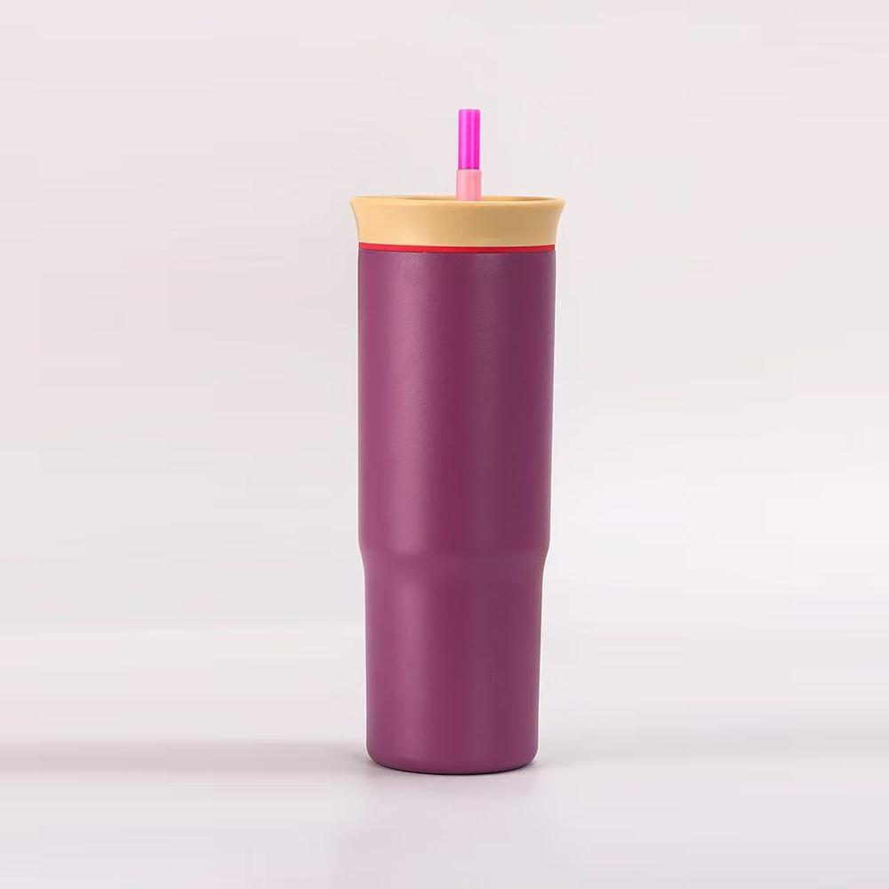 

24oz Drinking Cup Stainless Steel Metal Coffee Cup with Straw and Leak Proof Lid Tritan Material BPA Free Travel Coffee Cup фіолетовий