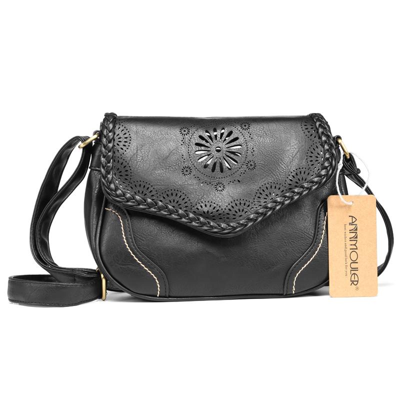 

Annmouler Vintage Handbag for Women Brand Shoulder Bag PU Leather Crossbody Purse Hollow Out Satchel Bag Quality Totes