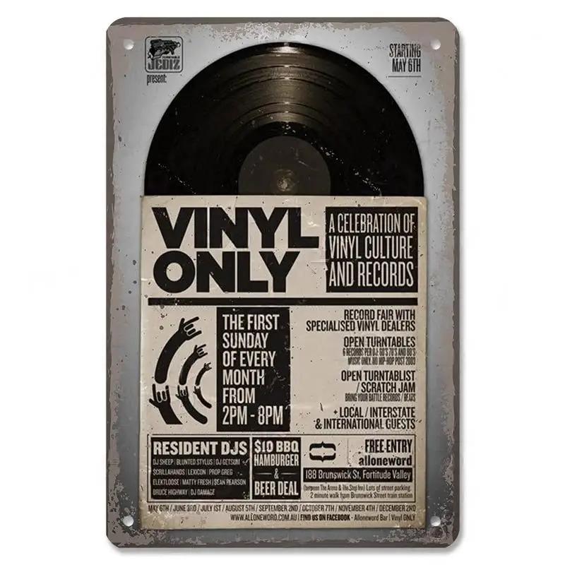 Vintage Kovové Plechové Značky Retro Hudební Plakáty Vinylová Deska Gramofon Kovová Plaketa Nástěnná Dekorace pro Kavárnu Bar Klub