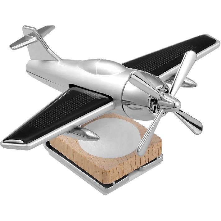 Solar Flugzeug Auto Diffusor, Holzbasis Duft Diffusor, Legierung Solar Energie Rotierende Flugzeug Ornamente für Auto Büro Wohnkultur
