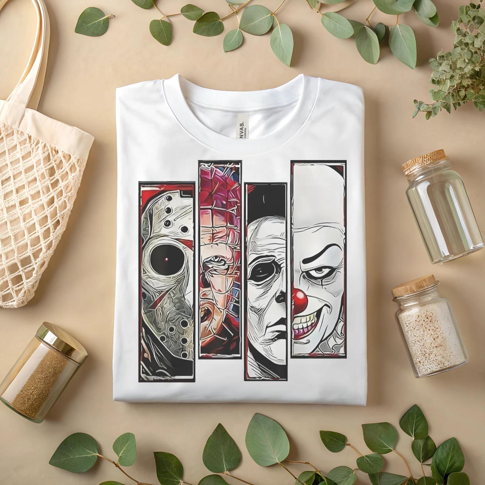 Horror Movie Icons T-Shirt – Scary Villains Graphic Tee | Halloween A242 4XL