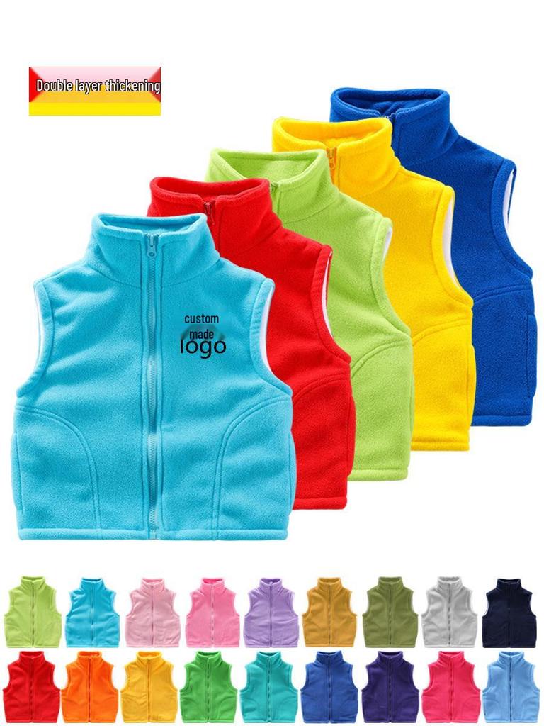 Kids' Fleece Vest for Boys & Girls, Thick Outerwear for Spring To Winter, Kindergarten Uniform with Logo Print