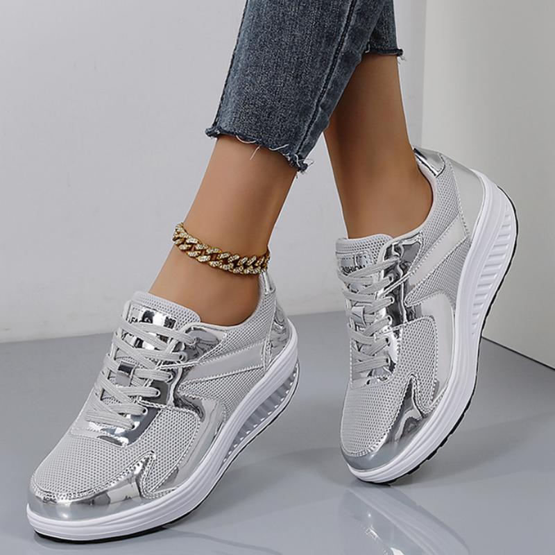 Shiny Casual Sneakers for Women Thick-soled Platform Shoes Fashionable Student Shoes