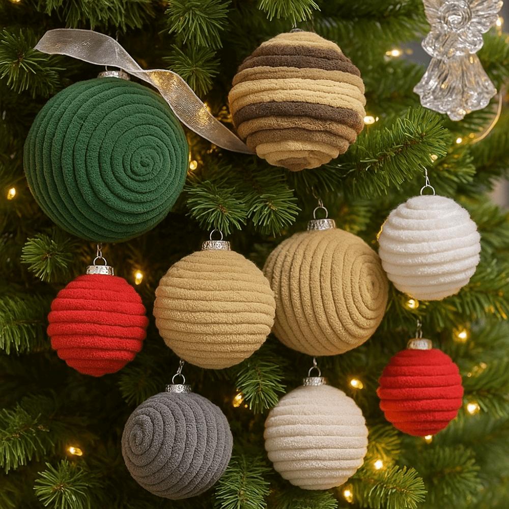 3pcs 7/10cm Christmas Ball Ornaments Plastic Flocking Christmas Tree Hangings Ball Shatterproof Merry Xmas Tree Decor