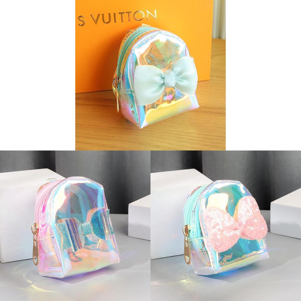 Pvc Transparent Coin Purse With Laser Butterfly Bow Waterproof Keychain For Girls
