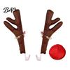 Christmas Car Decoration Reindeer Antlers with Red Nose, Plush Vehicle Party Accessory Kit Jingle Bell Ribbon, Festive Auto for Holiday Funny Exterior