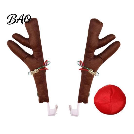 Christmas Car Decoration Reindeer Antlers with Red Nose, Plush Vehicle Party Accessory Kit Jingle Bell Ribbon, Festive Auto for Holiday Funny Exterior