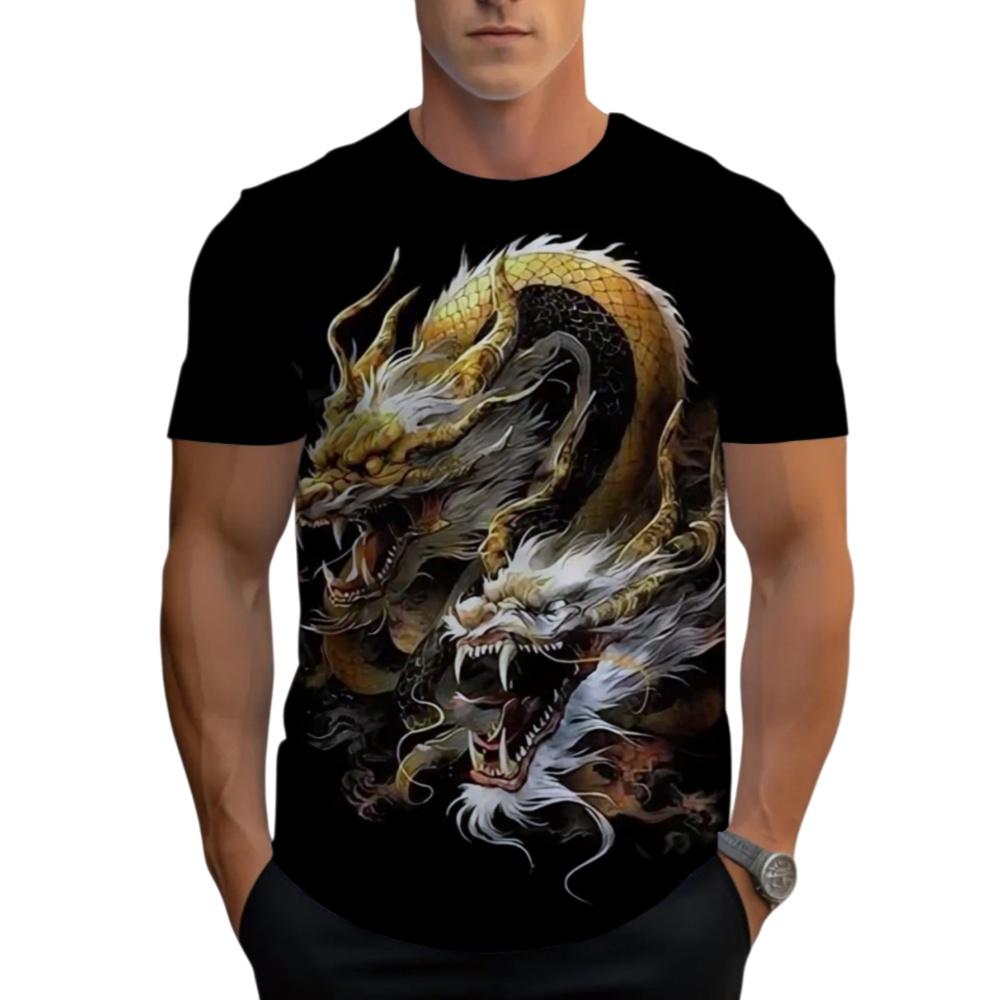 Cool Retro Dragon Pattern 3D Printed Design Men's T-Shirt Summer Fashion Trend Round Neck Breathable Daily Sports Casual Top