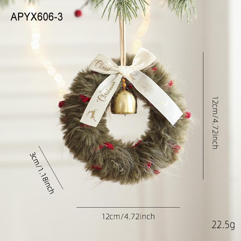 Plush Christmas Atmosphere Wreath Pendant Ribbon Bow Bell Christmas Decoration Hanging Window Decoration Accessories