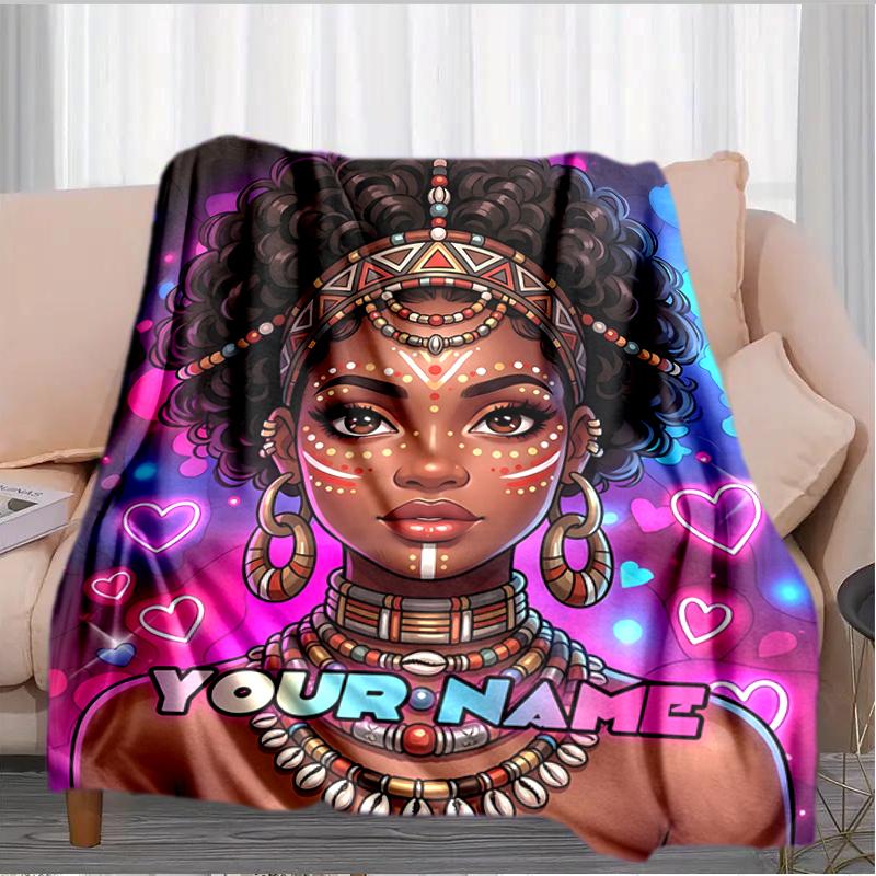 1PC Custom Name African Beauty Festival Flannel Blanket Versatile,all-season Throw Suitable for the Living Room,bedroom,camping,travel,and Gift