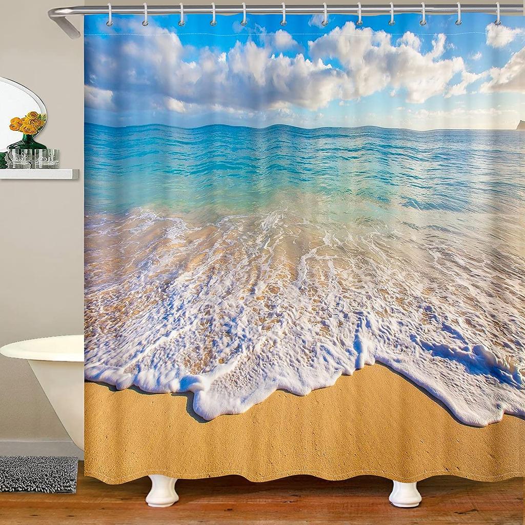 Beach Coastal Shower Curtain Summer Hawaii Ocean Seaside Sunset Sunrise Shower Curtains For Bathroom Waterproof Bath Curtain