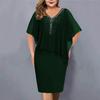 Damen Kurzarm V-Ausschnitt Chiffon Strass Übergröße Midi-Kleid