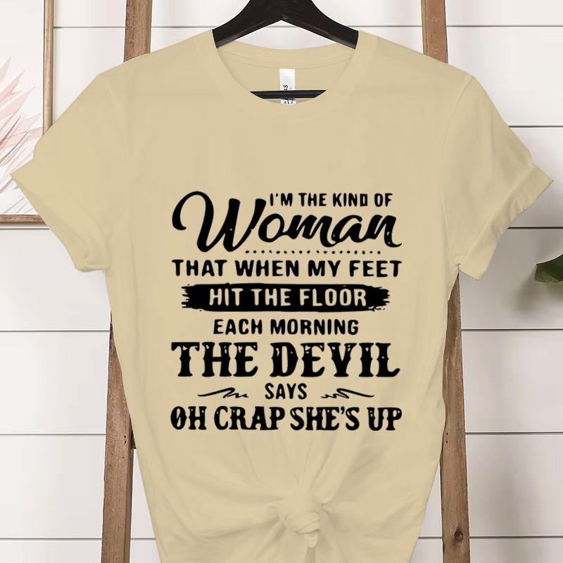 Soy el Tipo de Mujer Moda Camisetas para Mujer Casual Manga Corta El Diablo Dice Oh Mierda Está Despierta Camiseta Gráfica Ropa