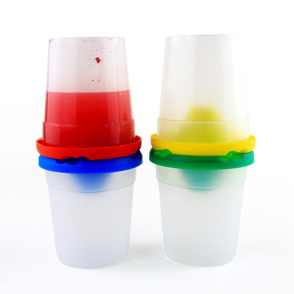 4pcs Paint Brushes and 4pcs No Spill Paint Cups with Lids for Kids Beginners