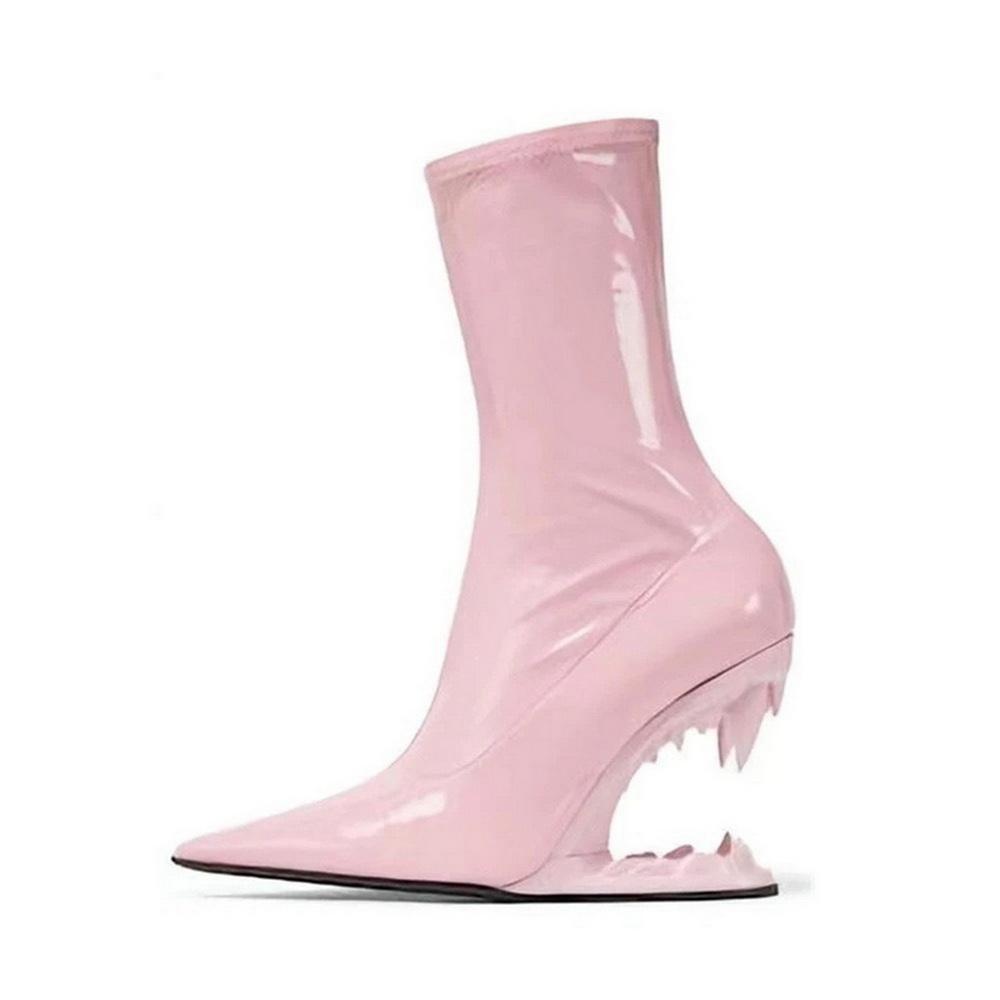 Fashion 11cm Hollow Out Heel Wedges Booties,Ankle Boots,Women Stretch Botas,Fetish Shoes.Slip On,Black,Pink,Green,Red,White,Dropship