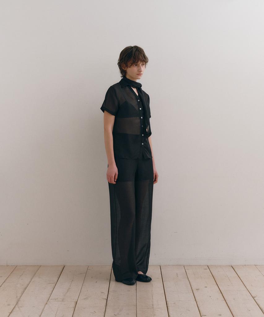 Loutaideu Sheer Scarf Tie Shirt [Black]