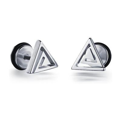 Earrings for Women and Triangular New Accessories Men, Silver, Triangle, Round, Double, Earrings, Stylish, Titanium, Hypoallergenic, Unisex,