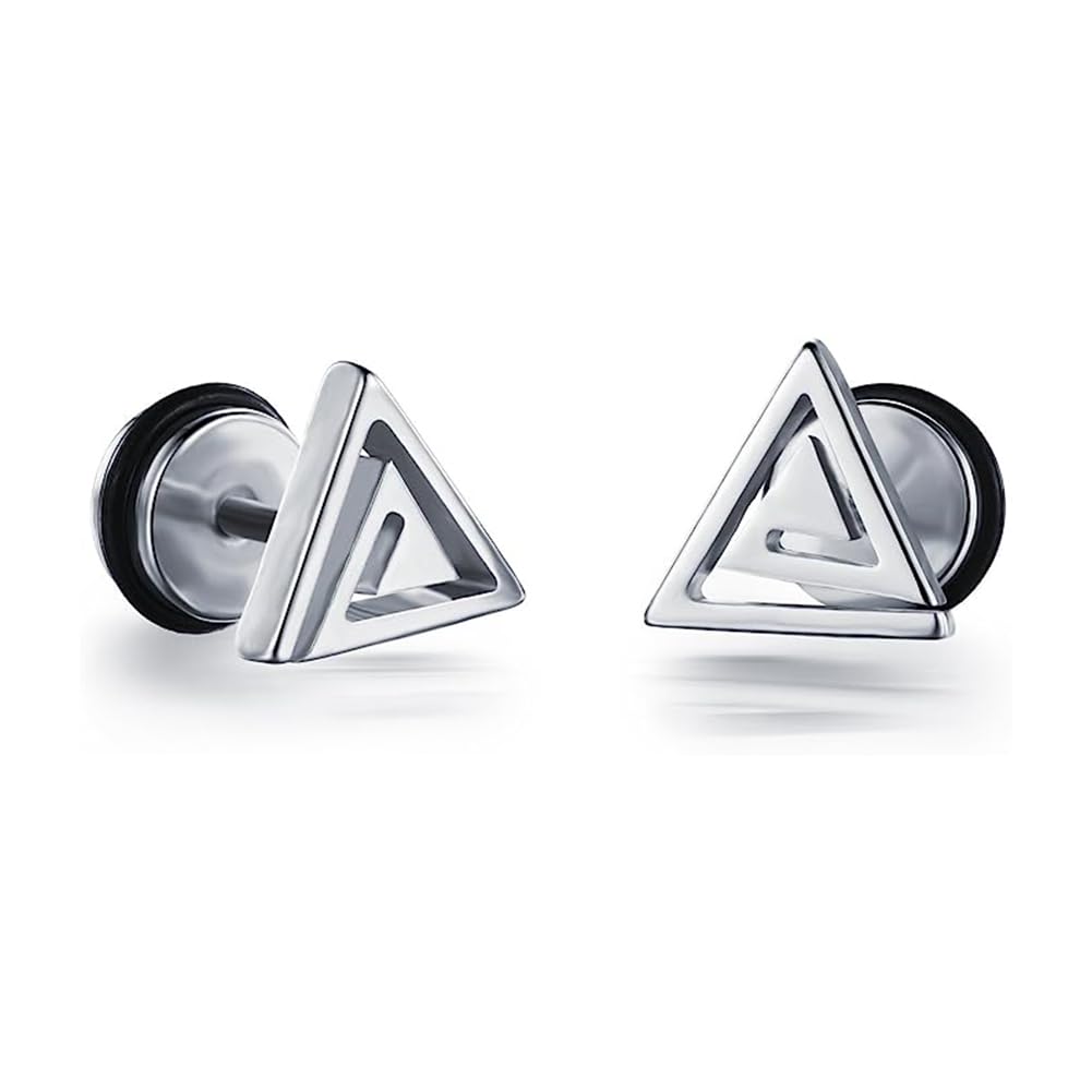 

Серьги Rockyu для женщин и треугольные новые аксессуары для мужчин, серебристые, треугольные, круглые, двойные, серьги, стильные, титановые, гипоаллергенные, унисекс,