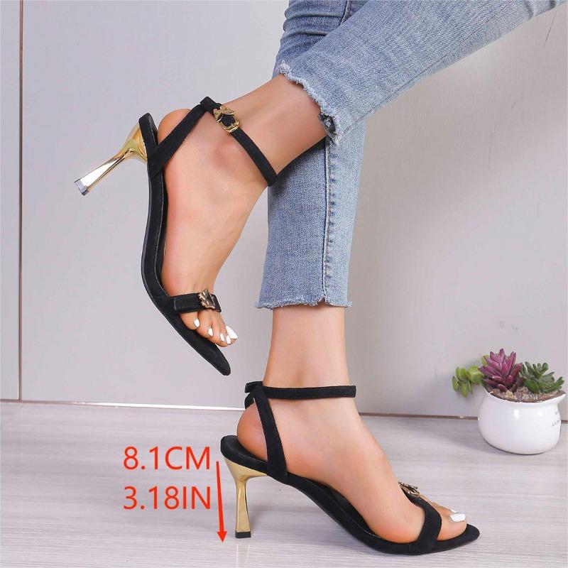 Ladies' Fashionable and Simple Summer High-heeled Sandals with Slim Heels and Super High Heels Show Off Leg Length