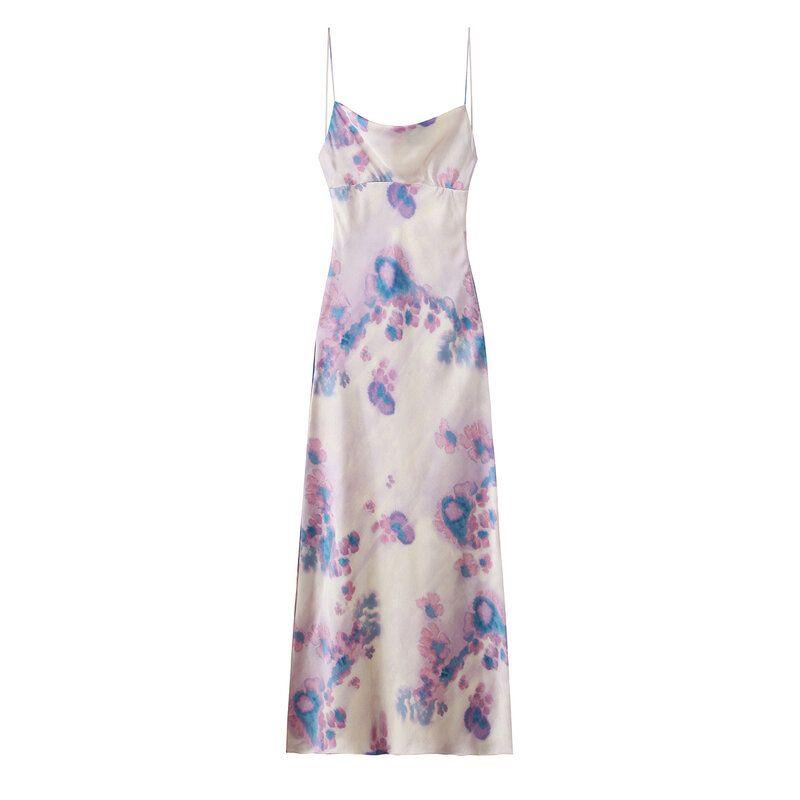 Western Style 2024 Autumn New Women clothes Sexy Temperament Flower Print Sling Thin Drawstring Dress 8475471