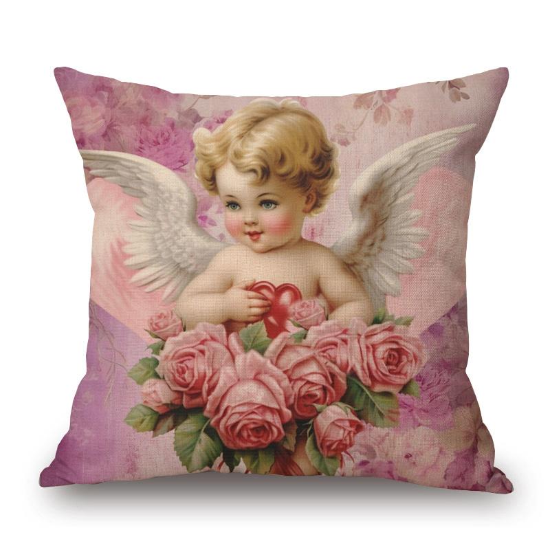 Victorian Angel Baby Cushion Cover European Vintage Baby With Flowers Love Pillow Case