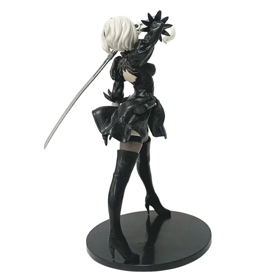 Figurine Anime Yorha 2B Série Noir et Blanc 18CM Figurine d'Action à Collectionner en PVC Modèle Poupée Statuette Cadeau