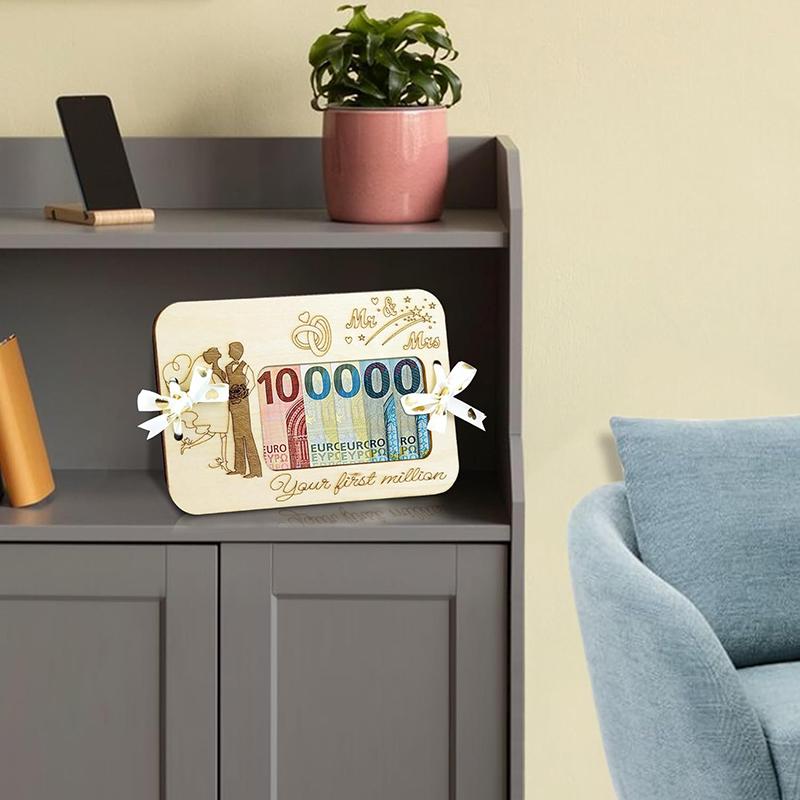 "Your First Million" Wooden Wallet Desk Money Holder Cash Organizer Wooden Craft Valentine'S Day Gift Birthday Gift Wedding Gift