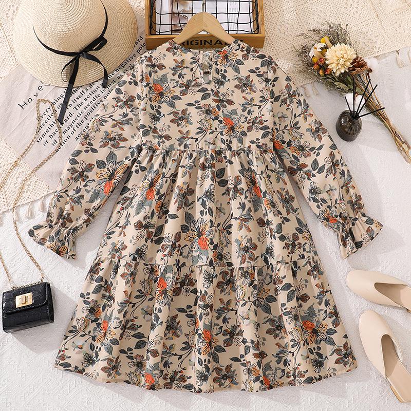 2025 Autumn/Winter European & American Girls' Long-sleeve Casual Princess Dress - Elegant & Printed