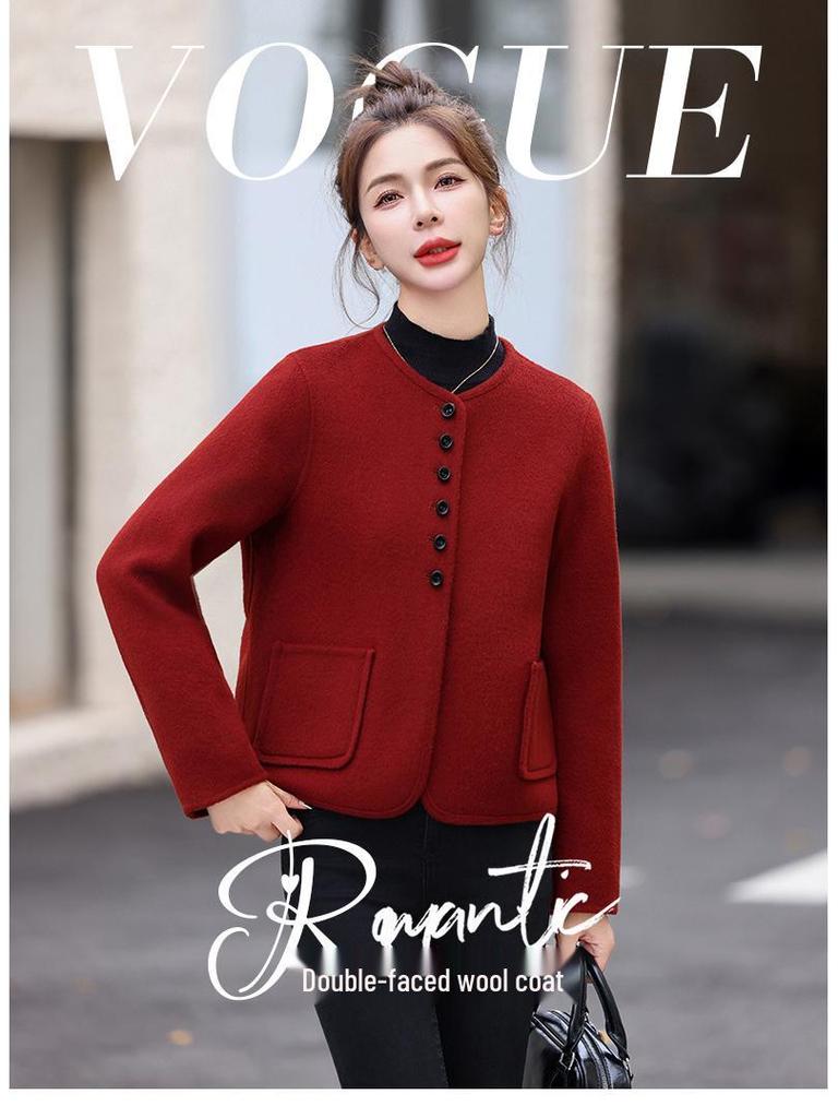 2024 Women's Petite Single-Breasted Slim Wool Coat in Solid Colors - Trendy Short Design for Winter