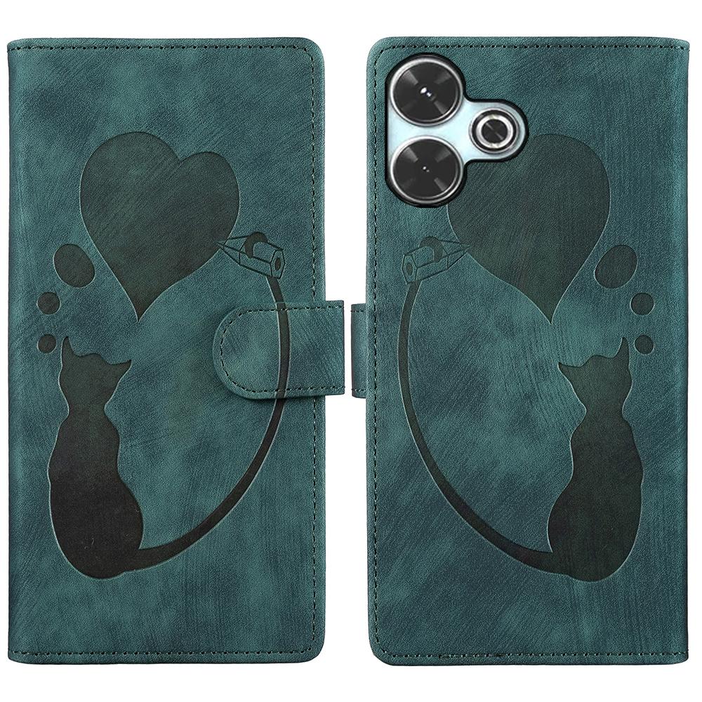 

Чехол для Xiaomi Redmi 13 4G/13 5G с сердечком, кошкой, складной подставкой, из ПУ кожи, чехол для телефона Green