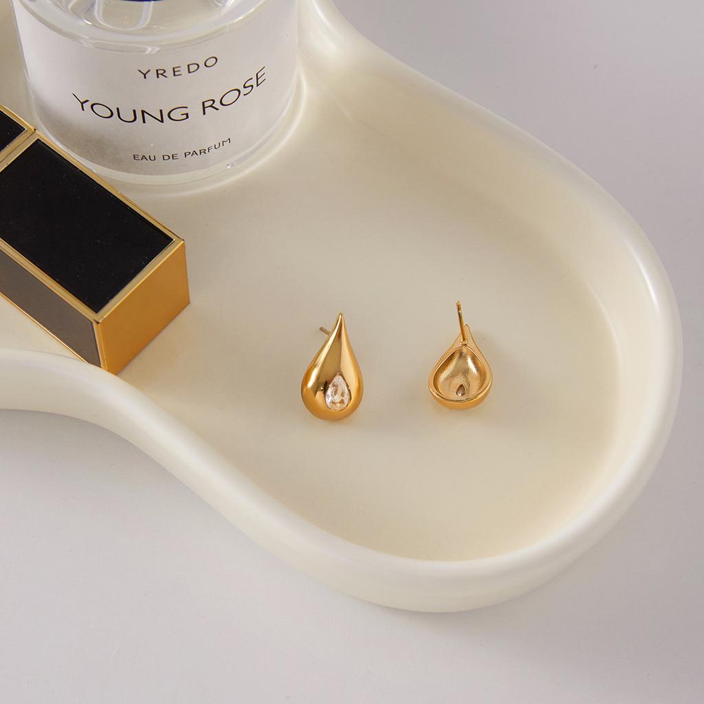 European and American stainless steel zircon stud earrings niche water drop earrings titanium steel jewelry