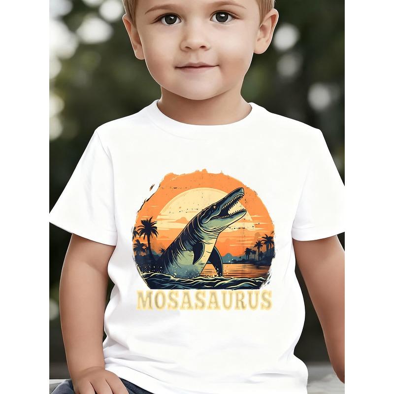 Kids Summer Short-Sleeved  Sunset Crocodile  Print T-Shirt Boy Clothes 110