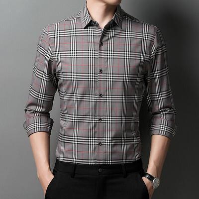 Venda quente popular, alta qualidade, camisa casual masculina xadrez com lapela e mangas compridas, roupa masculina de algodão