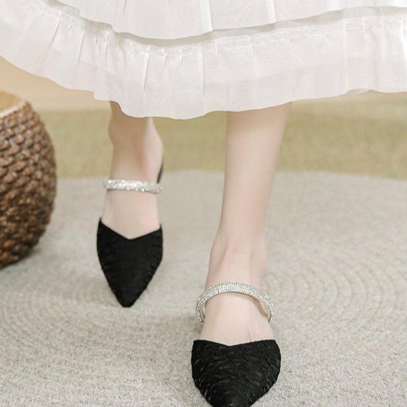 Fashion Summer New Pointed Toe Women's Slippers, Luxury Mid-heeled Sandals, Fashionable and Elegant Slip-on Party Shoes for Women