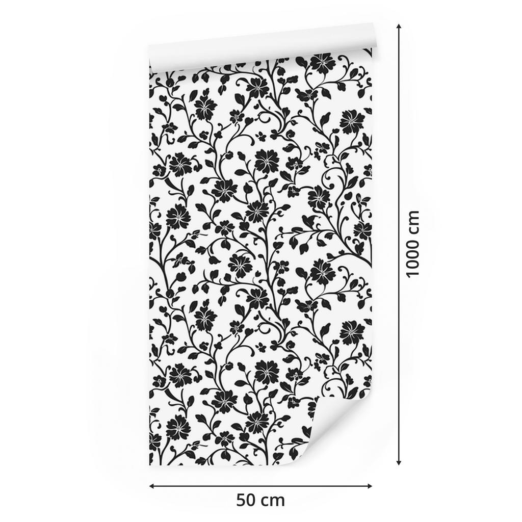 Wallpaper Black and white flowers gray, light gray and white 50x1000