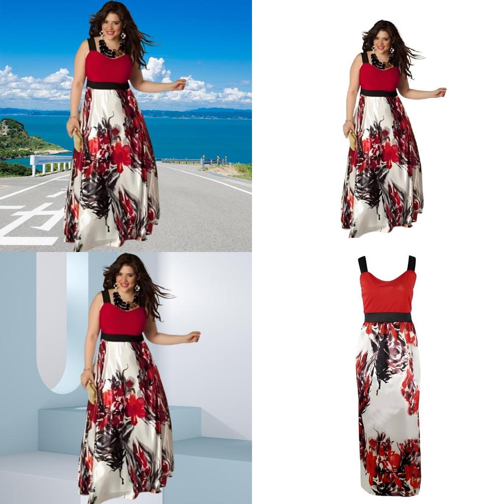 Elegant 2019 Floral Print Sleeveless Maxi Dress For Women In Plus Size Cotton Blend