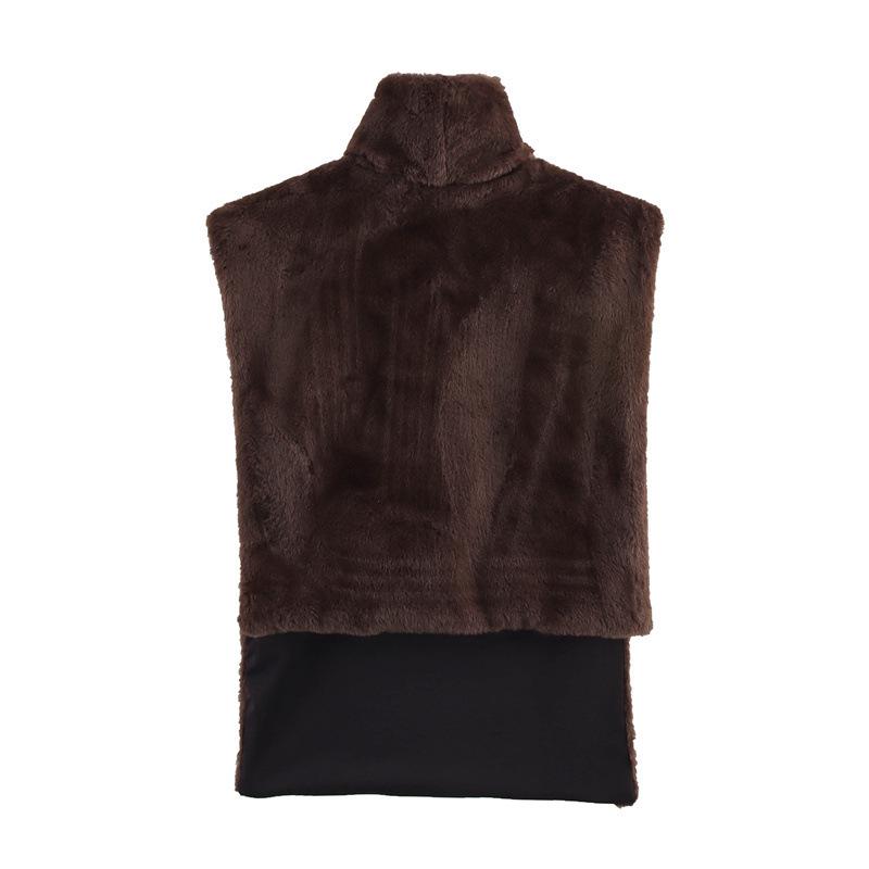 Podzimní/jarní dámský jednobarevný chlupatý top bez rukávů s polovysokým výstřihem a výstřihem 2025