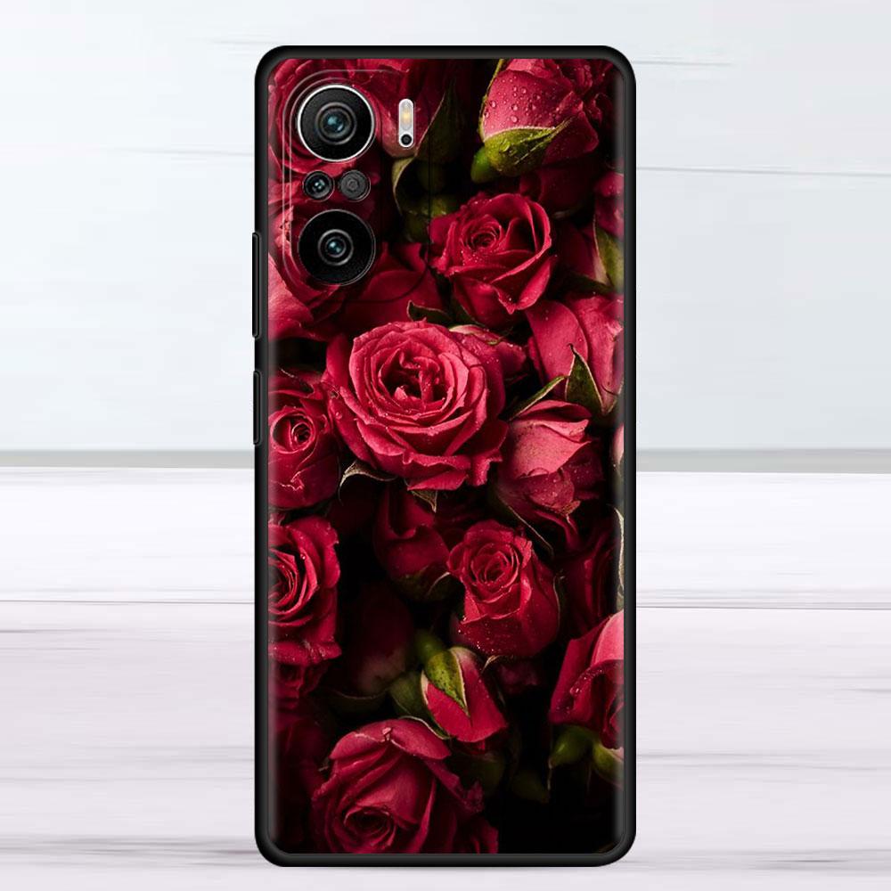 Pouzdro pro Xiaomi Redmi Note 11 9S 10 9 8 7 9A 9C 9i K40 8T 10C 9T K50 silikonové pouzdro jasně červené květy růže