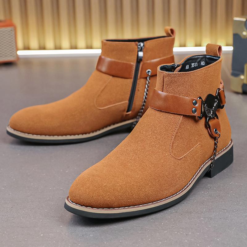 Fashion Men's Retro Classical Chelsea Boots Suede Leather Men Fashion Side Zipper Ankle Boots Casual Short Boots Handmade High-Top Shoes