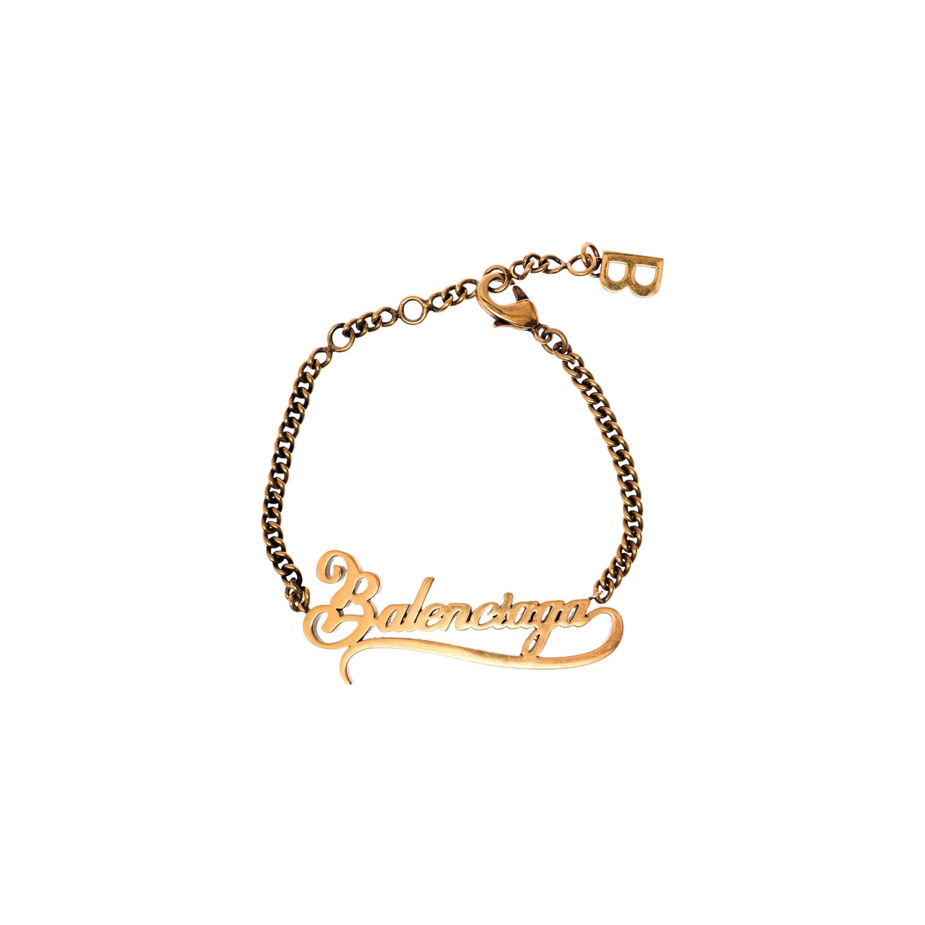 Balenciaga Logo Tag Chain Brass Bracelet Women bracelet 674579TZ99J0604 Box+Dust Bag,F,Gold