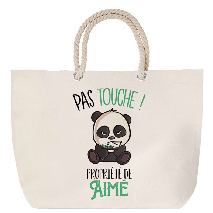 Sac de plage anse corde - PLANETEE - Pas Touche Panda - Grand format - Coton - Multicolore
