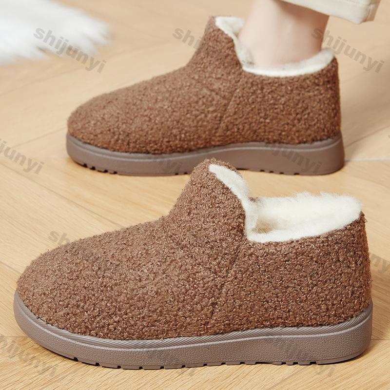 Fashion Women's Snow Boots Winter Plush Thickened Comfortable Non Slip Home Cotton Shoes Fashion Vintage Soft Sole Slip On Cotton Boots