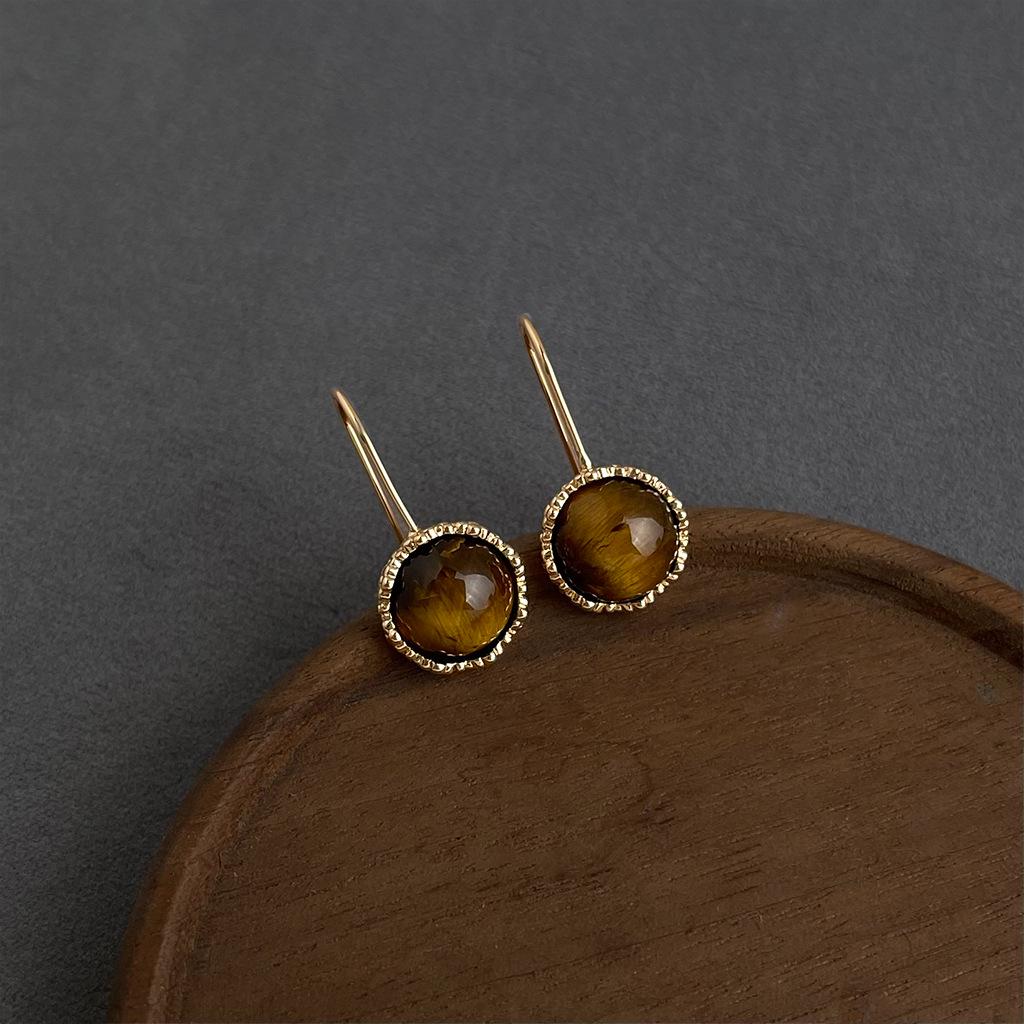 Retro Melaard Tiger's Eye Handmade French Light Luxury Stud Earrings for Women