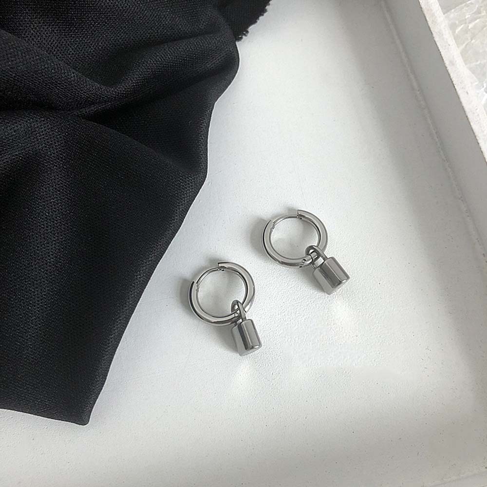 Simple Trendy Cool Style Women Men Hop Hip Stainless Steel Padlock Earrings Ear Clip Stud Earring