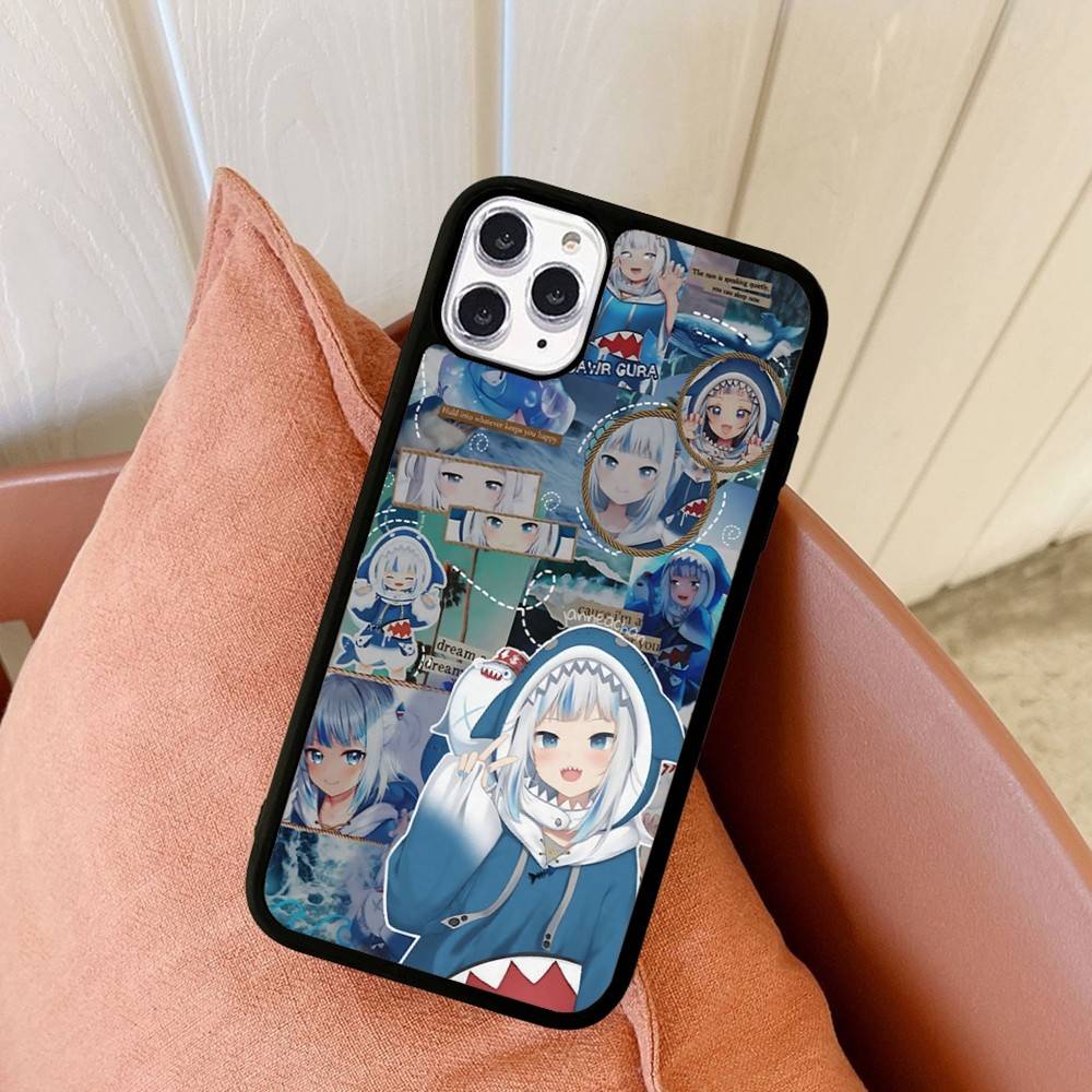 Cute G-Gawr Gura Virtual Phone Case For IPhone 17 16 Pro Max 11 12 13 14 15 Hard PC+TPU Bracket Back Cover
