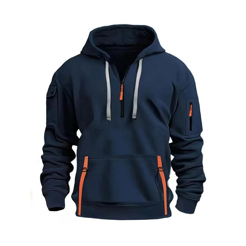 Winter Men's Plus-velvet Sweatshirt Hoodie Zipper Multi-pocket Pullover Men's Sports and Casual