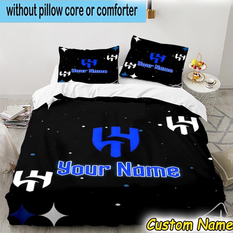 3pcs Custom Name Al Hilal FC Crest Bedding Set Includes 1 Duvet Cover & 2 Pillowcases for All Seasons Dormitory Home Decor Christmas gifts